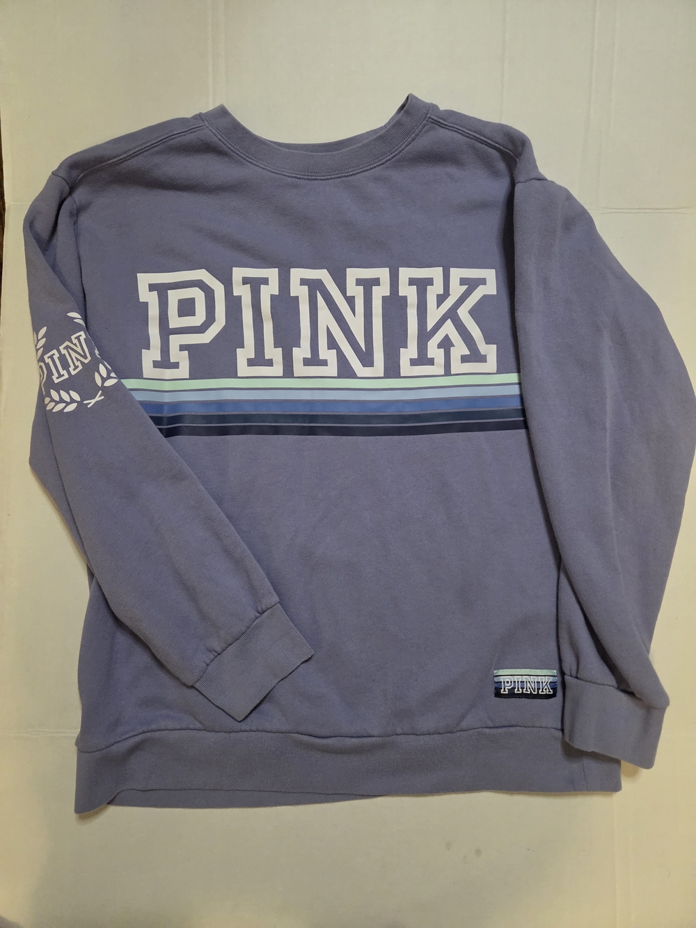 PINK Victoria's Secret Lavender Crewneck Sweatshirt with Blue Stripe